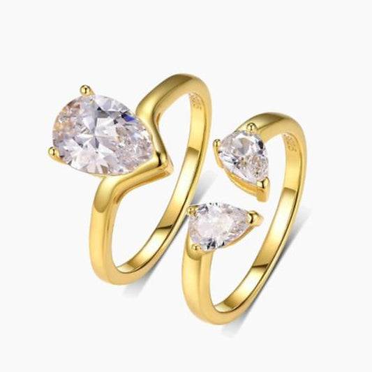 Pear Moissanite Open Cuff Bridal Set