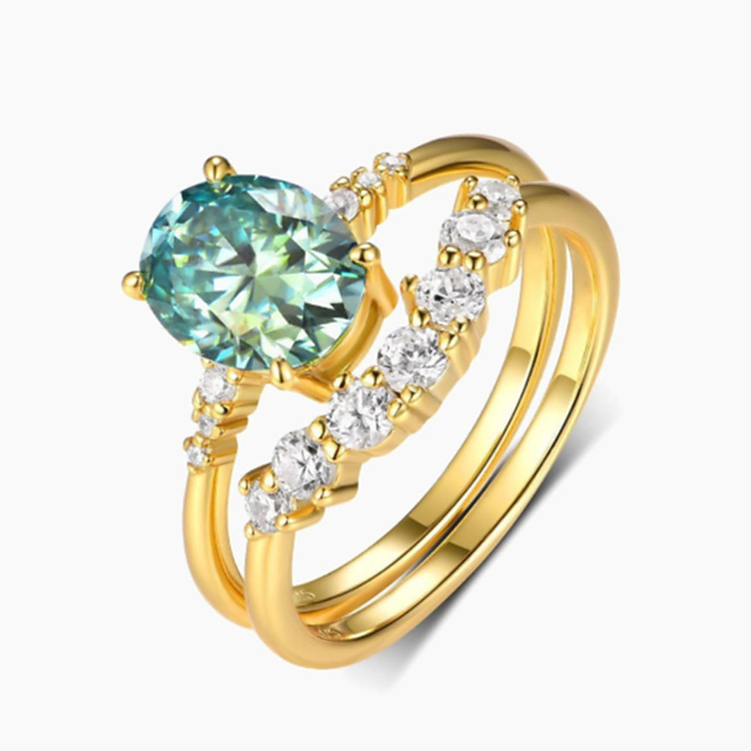 Oval Green Moissanite Curved Bridal Set
