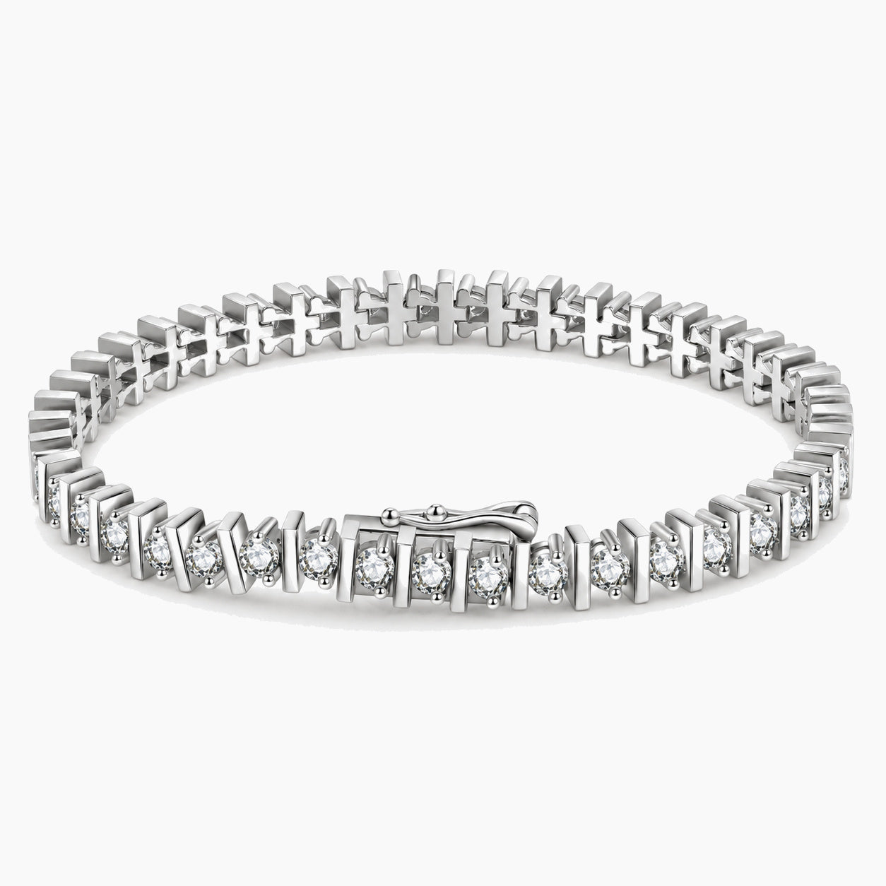 Geometric Bar Link Moissanite Bracelet