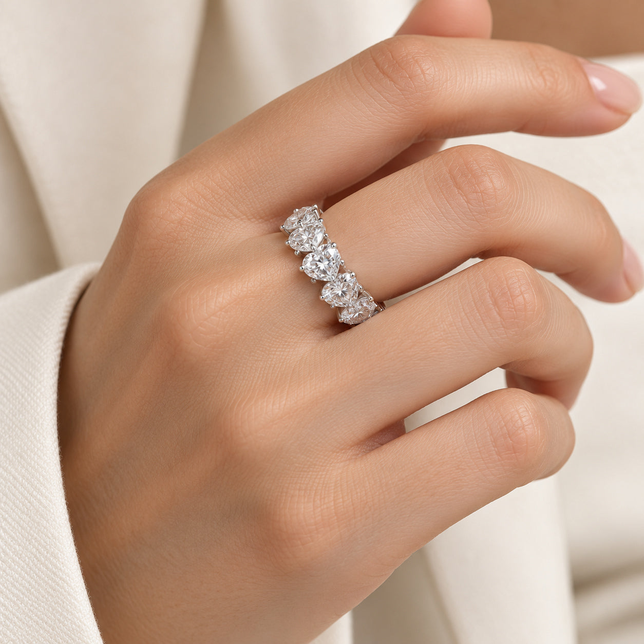 Heart Cut Half Eternity Moissanite Band