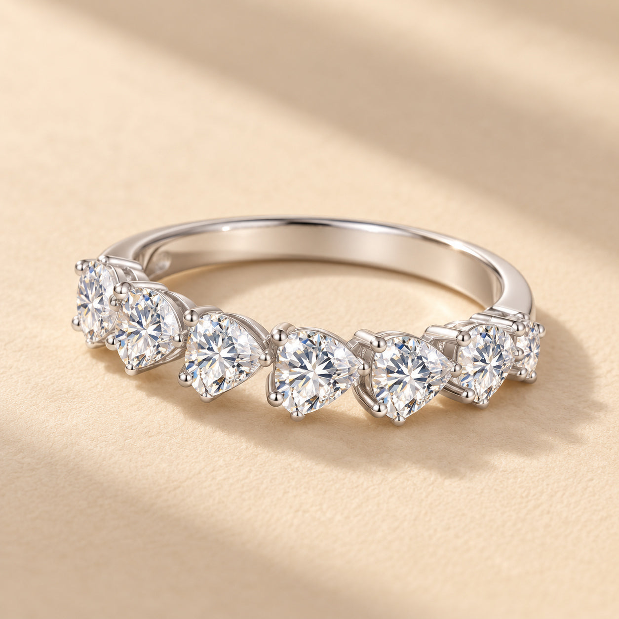 Heart Cut Half Eternity Moissanite Band