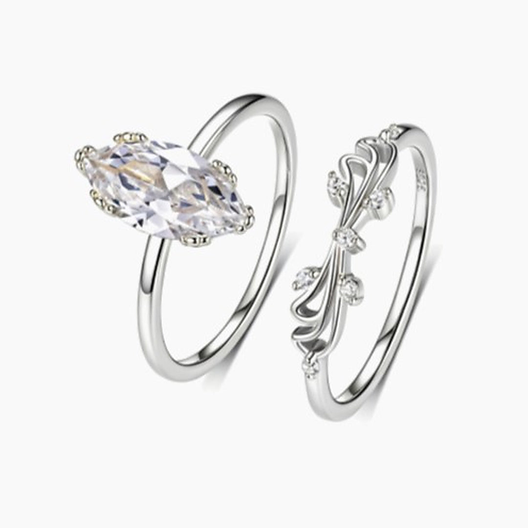 East-West Marquise Vine Bridal Ring Set