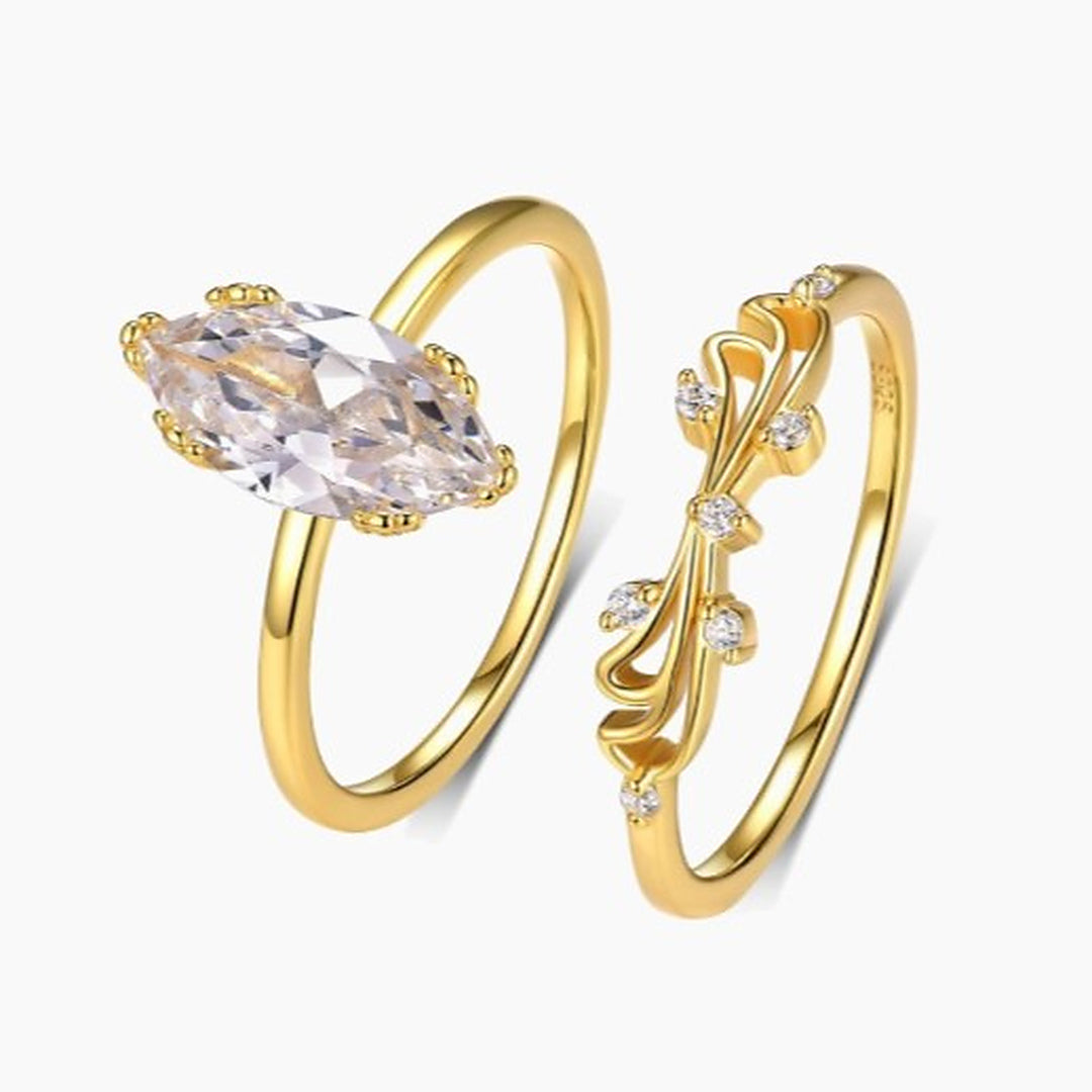 East-West Marquise Vine Bridal Ring Set