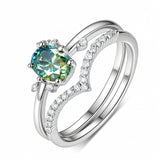 Oval Green Moissanite Chevron Bridal Set